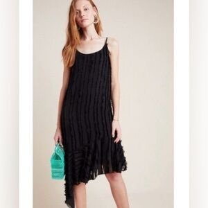 Anthropologie Eri + Ali eyelash fringe asymmetrical lined slip dress
